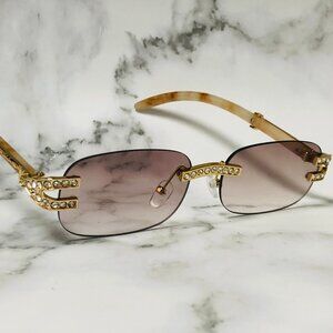 Men Sunglasses Champagne Lens Rectangular Rimless Diamond Gang Style Quevo‎ New